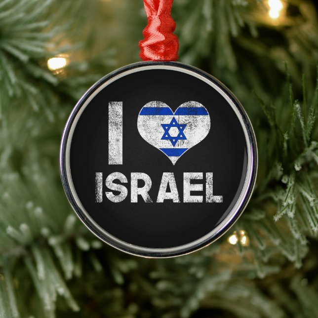 Ornamento De Metal Eu Amo Israel (Árvore)