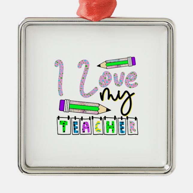 Ornamento De Metal Eu Amo Meu Professor (Frente)