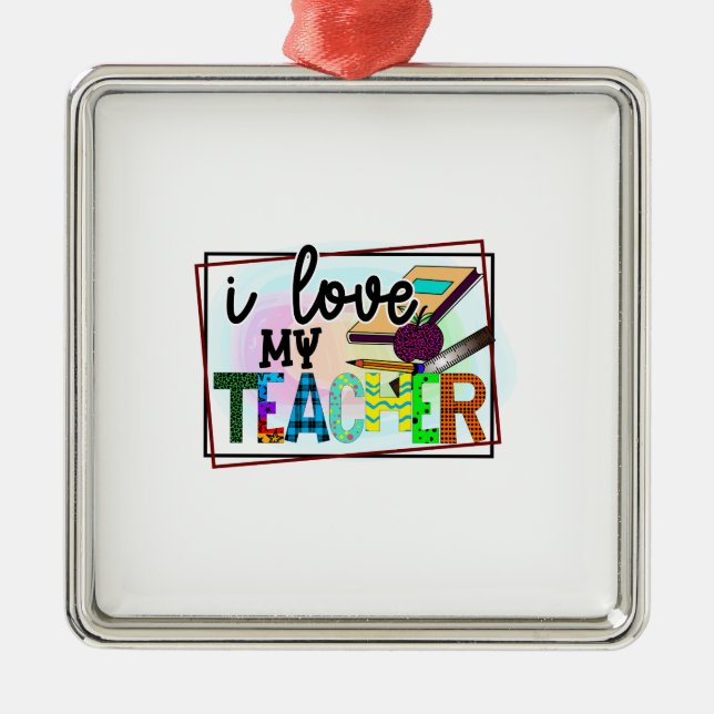 Ornamento De Metal Eu Amo Meu Professor (Frente)