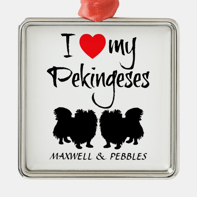 Ornamento De Metal Eu Amo Meus Dois Cachorros Pekingeses (Frente)