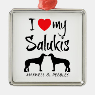Ornamento De Metal Eu Amo Meus Dois Cachorros Saluki