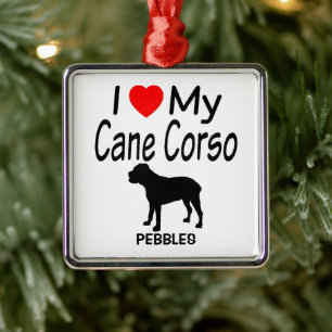 Ornamento De Metal Eu Amo Minha Cane Corso Silhouette