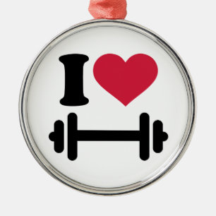 Ornamento De Metal Eu amo o dumbbell do barbell