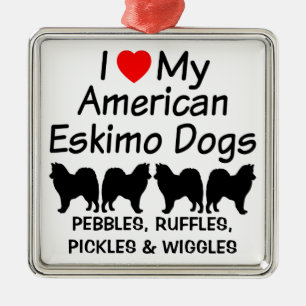 Ornamento De Metal Eu Amo Os Meus Quatro Cães Eskimo Americanos