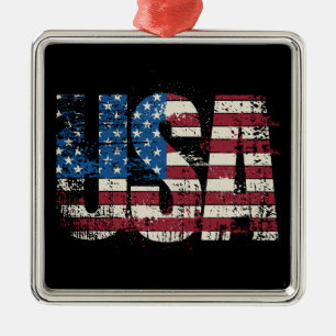 Ornamento De Metal EUA lutam design de texto com bandeira