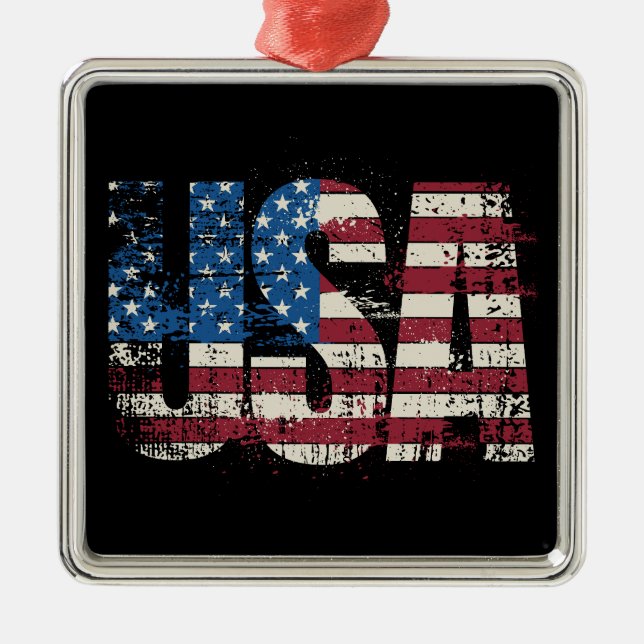 Ornamento De Metal EUA lutam design de texto com bandeira (Frente)