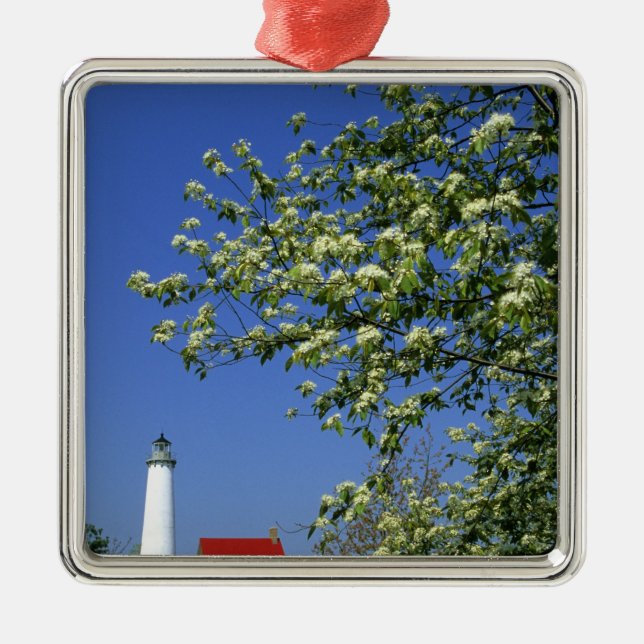 Ornamento De Metal EUA, Michigan, East Tawas. Farol Tawas com (Frente)