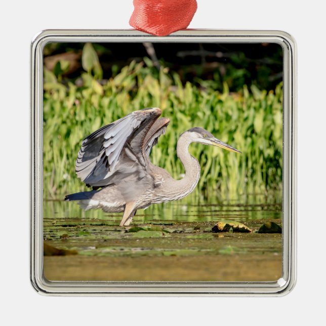 Ornamento De Metal Excelente Blue Heron (Frente)