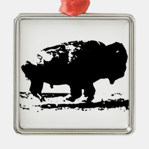 Ornamento De Metal Executando Buffalo Bison Pop Art