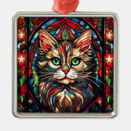 ORNAMENTO DE METAL FACE DE GATO DE NATAL DE VIDRO PEDAÇADO BRILHANTE