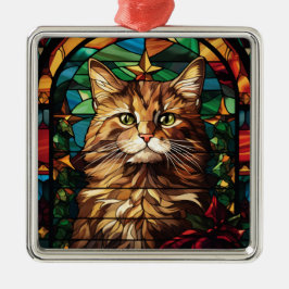ORNAMENTO DE METAL FACE DE GATO DE NATAL DE VIDRO PEDAÇADO BRILHANTE