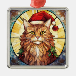 ORNAMENTO DE METAL FACE DE GATO DE NATAL DE VIDRO PEDAÇADO BRILHANTE