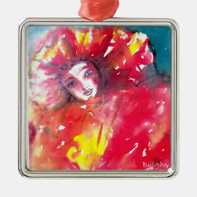 ORNAMENTO DE METAL FACES DE MASCARADA VENETINA - MÁSCARA EM VERMELHO (Frente)