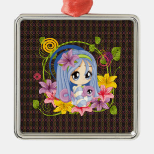 Ornamento De Metal Fada De Dragão Chibi De Olhos Grandes E Bonitos