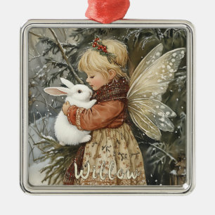Ornamento De Metal Fada de Natais vintages personalizados com coelho