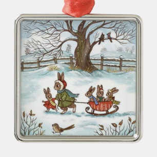 Ornamento De Metal Família Bunny Snow Natal Família Amigo Presente