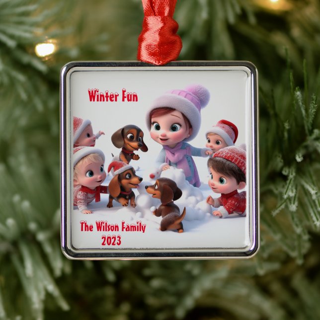 Ornamento De Metal Família Dachshund Winter (Árvore)