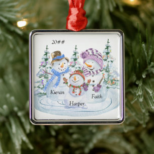 Ornamento De Metal Família de 3 Boneco de Neve Personalizado Natal