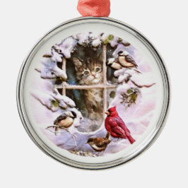 Ornamento De Metal Família de Aves Gatinhas Neve