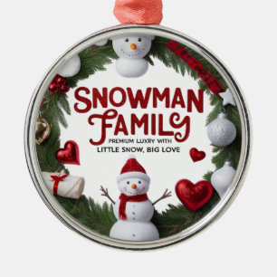Ornamento De Metal Família de Boneco de Neve de Luxo Premium em Coroa