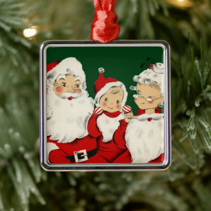 Ornamento De Metal Família de Papai Noel Retro Meados do Século – Kit