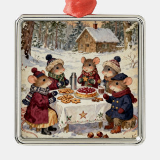 Ornamento De Metal Família de Ratos de Natal 
