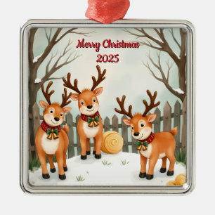 Ornamento De Metal Família de Rena de Natal Personalizada