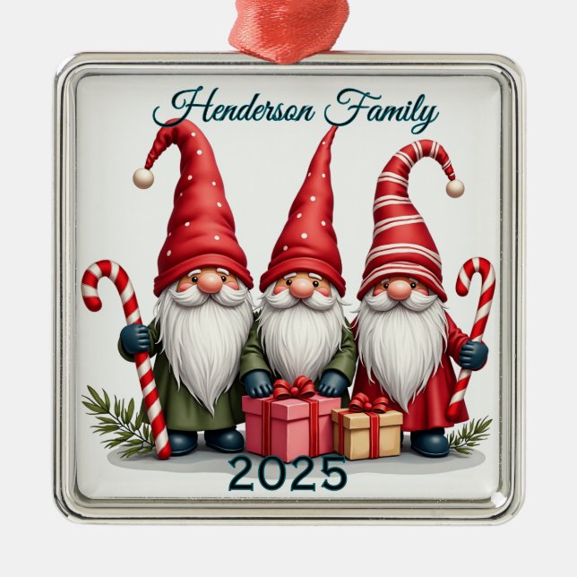 Ornamento De Metal Família de Três Gnomos Personalizados (Frente)