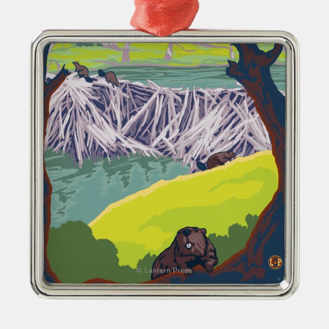 Ornamento De Metal Família do castor - Eugene, Oregon (Frente)