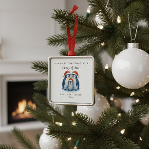 Ornamento De Metal Família Personalizada de Três Pinguins de Natal de