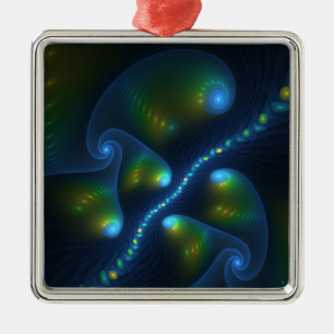 Ornamento De Metal Fantasia Abstrato Azul, Verde, Arte Fractal