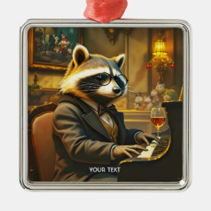Ornamento De Metal Fantasia de Guaxinim Fofo Tocando Piano