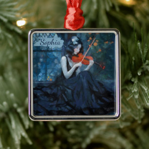 Ornamento De Metal Fantasia Gótica Violinista Escuro no Jardim da Lua