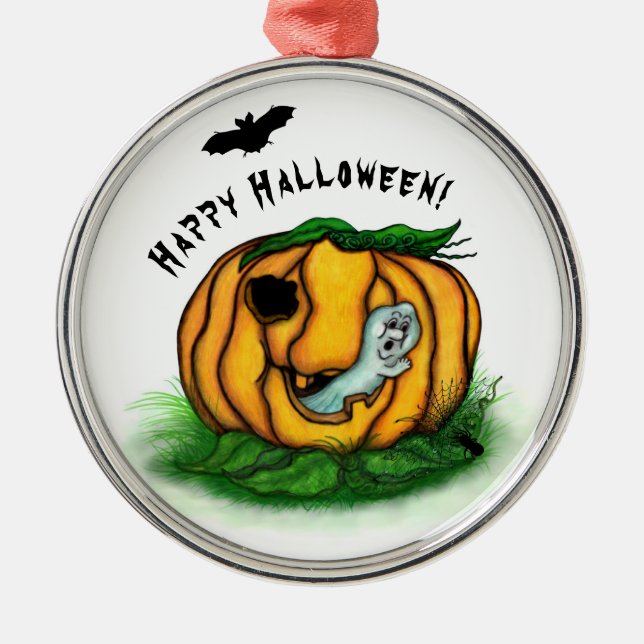 Ornamento De Metal Fantasma do Halloween, Bat, Ghost e Spider (Frente)