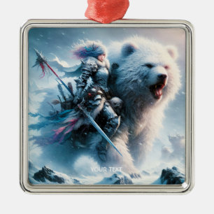 Ornamento De Metal Fantasy Cute Bear Female Warrior