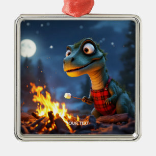 Ornamento De Metal Fantasy Cute Dino Campfire Moon