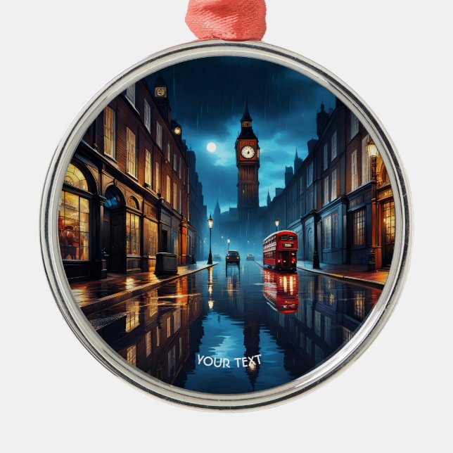 Ornamento De Metal Fantasy Cute Evening London Rain (Frente)