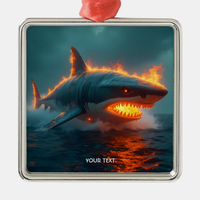 Ornamento De Metal Fantasy Cute Fire Shark Sea (Frente)