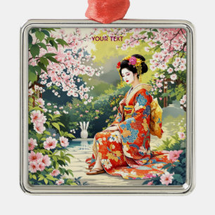 Ornamento De Metal Fantasy Cute Girl Kimono Sakura