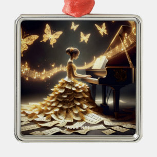 Ornamento De Metal Fantasy Cute Girl Tocando Piano
