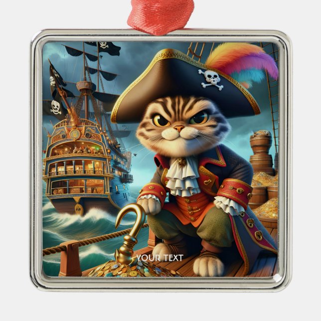 Ornamento De Metal Fantasy Cute Pirata Navio Gato (Frente)