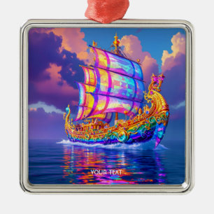 Ornamento De Metal Fantasy Cute Rainbow Colors Ship