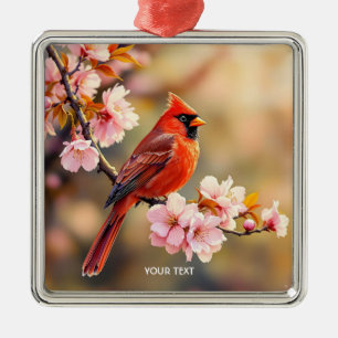 Ornamento De Metal Fantasy Cute Red Bird Cherry