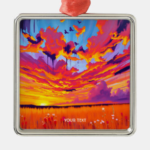 Ornamento De Metal Fantasy Cute Red Orange Field