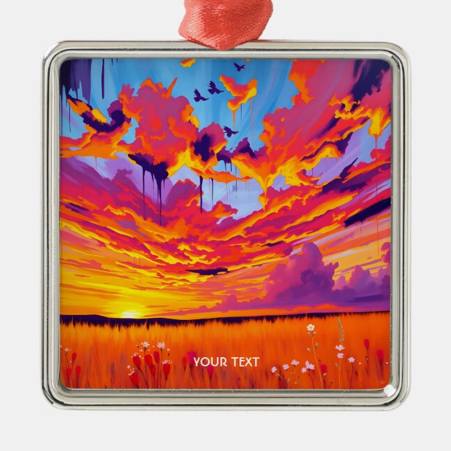 Ornamento De Metal Fantasy Cute Red Orange Field (Frente)