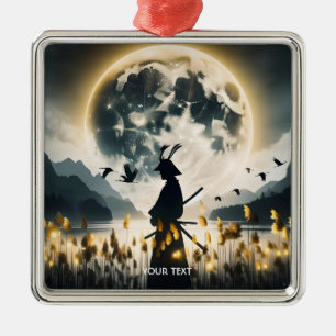 Ornamento De Metal Fantasy Cute Samurai Reeds Moon
