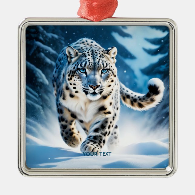 Ornamento De Metal Fantasy Cute Snow Leopard Correndo (Frente)