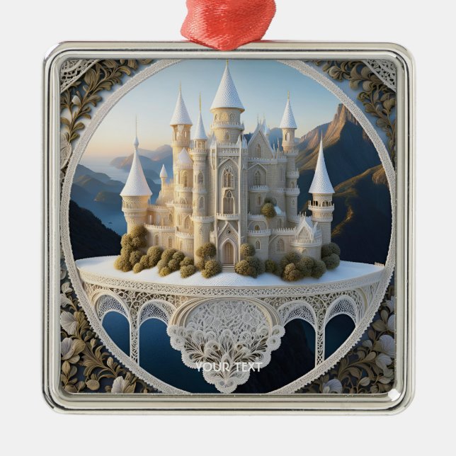 Ornamento De Metal Fantasy Cute Vivid Filigree White Castle (Frente)