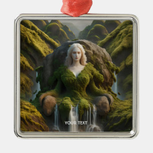 Ornamento De Metal Fantasy Cute Woman Moss Waterfall