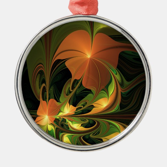 Ornamento De Metal Fantasy Plant Abstrato Green Rust Brown Fractal (Frente)